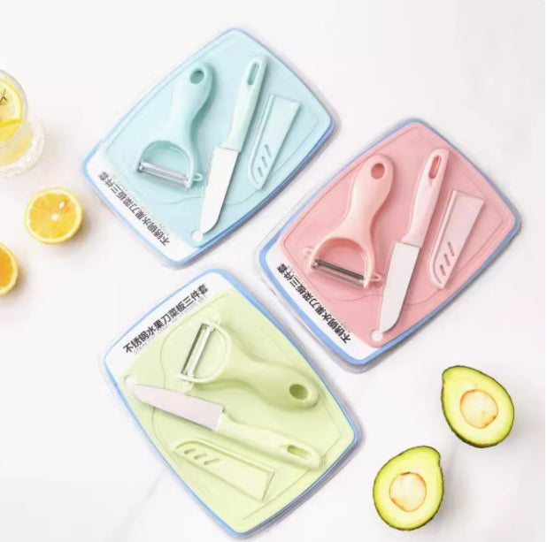 3 Pcs Set/ peeler,Fruit Knife ,Cutting Board Can Be Used for Home And Outdoor Compact And Portable